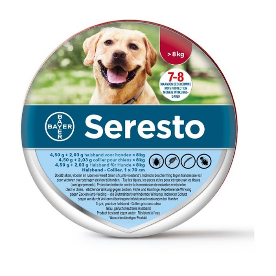 Afbeeldingen van Seresto vlooien en tekenband grote hond