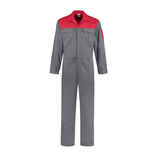 Afbeeldingen van Overall 2-kleurig 100% Katoen - Grijs/Rood - mt. 57